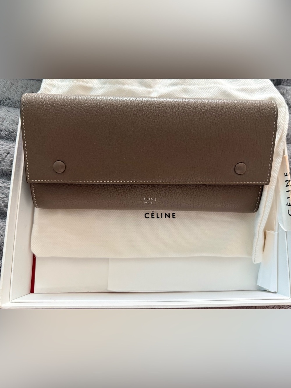 Pre-owned Celine Taupe Fold-Over Pebbled Leather Wallet